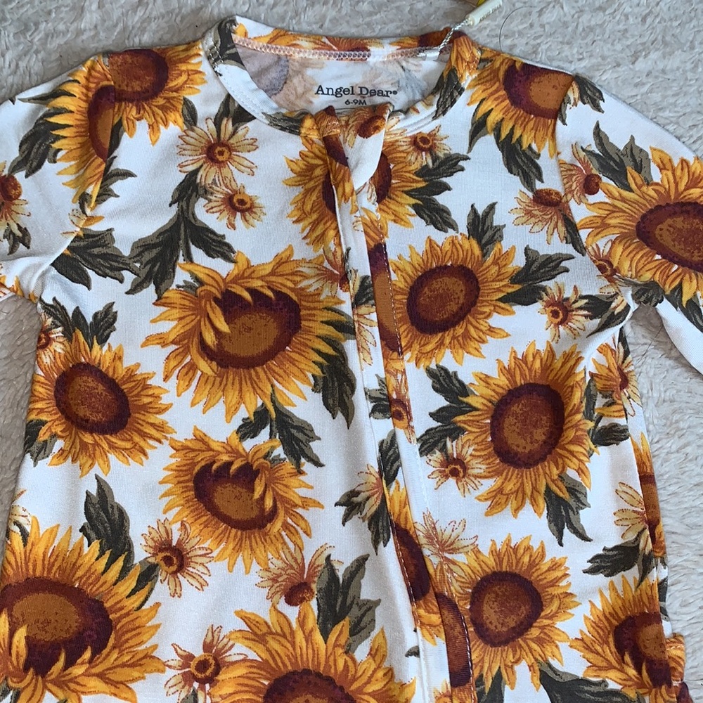 NWT Angel Dear Sunflowers Yellow Brown Footie One Piece 6-9M Bamboo - Picture 2 of 9